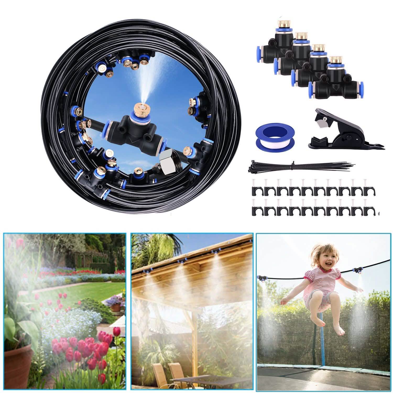 Misting Cooling System 65.6Ft Hose Line + 23 T-Joint Nozzles Water Sprayer