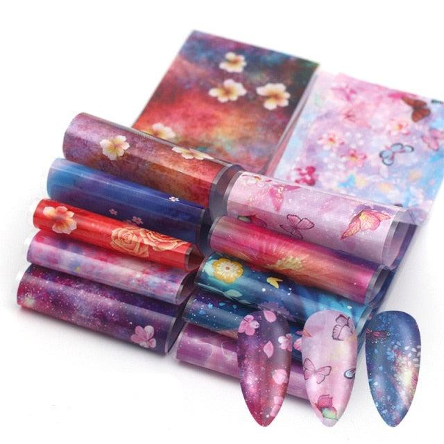 Mix Nail Art Transfer Foil Sticker Angles Decoration Nail Art Decals Design For Nails Wraps Follie Nail Foil Transfer Sticker Kit, Nail Art Decals Nail Foil Glass Paper Nail Decals Nail Wraps for Nail Art Decorations Supplies