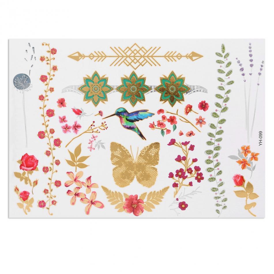 Mixed Colorful Metallic Flash Womens Tattoos Sticker Golden Silver Waterproof Temporary Disposable Tattoo