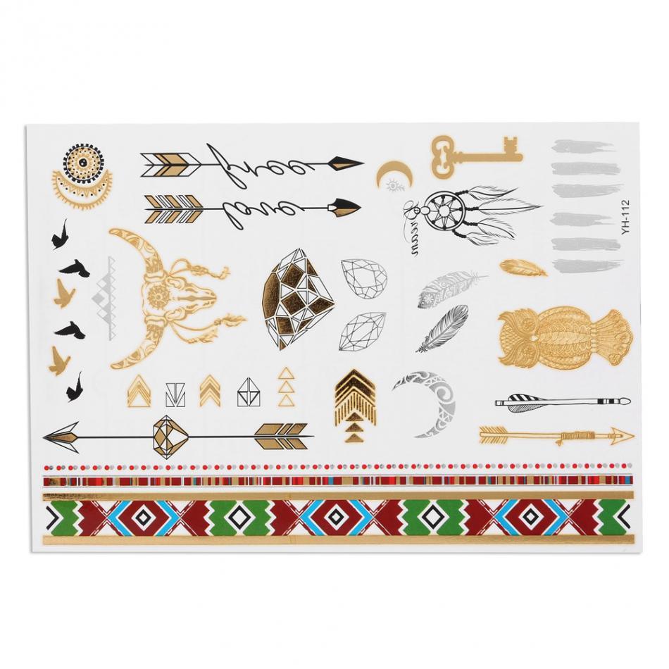 Mixed Colorful Metallic Flash Womens Tattoos Sticker Golden Silver Waterproof Temporary Disposable Tattoo