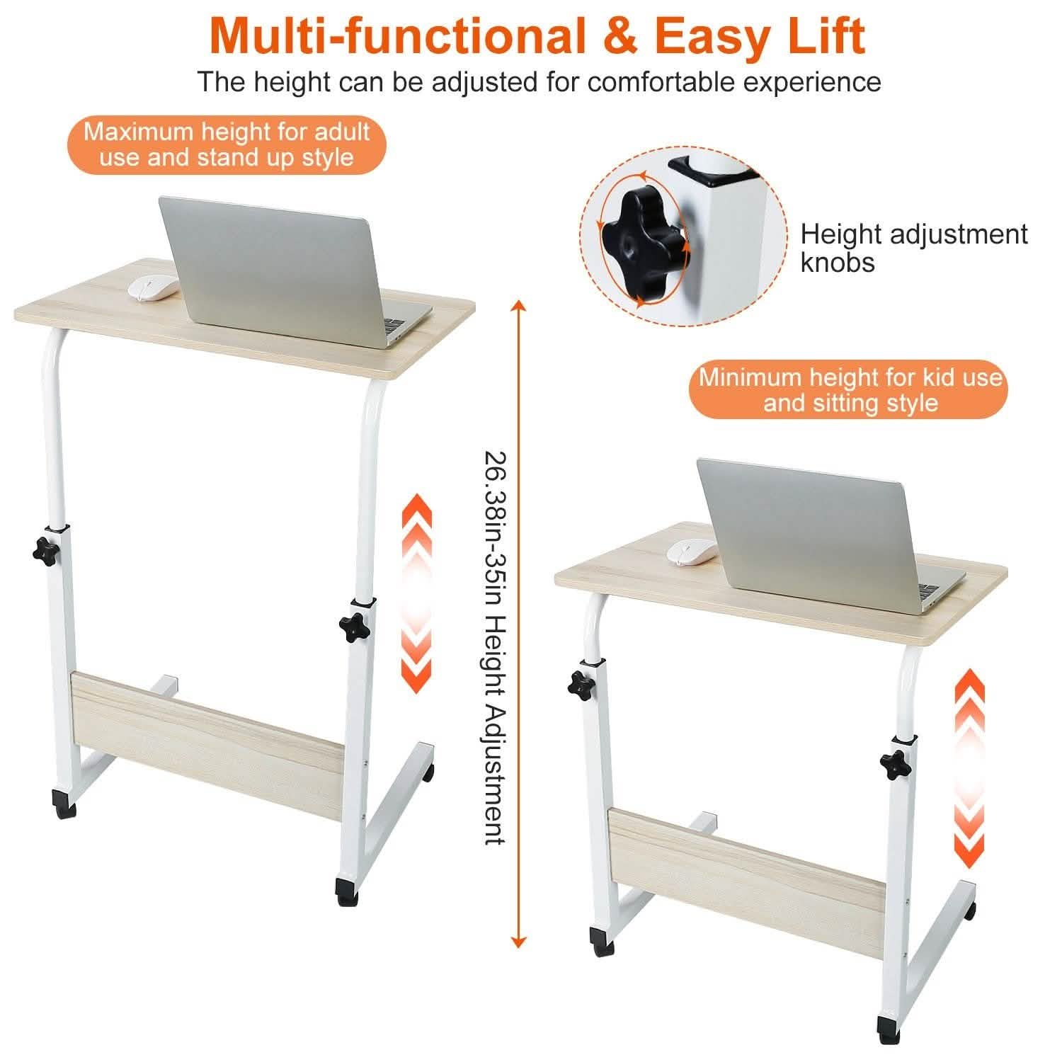 Mobile Laptop Desk Height Adjustable Rolling Wheels