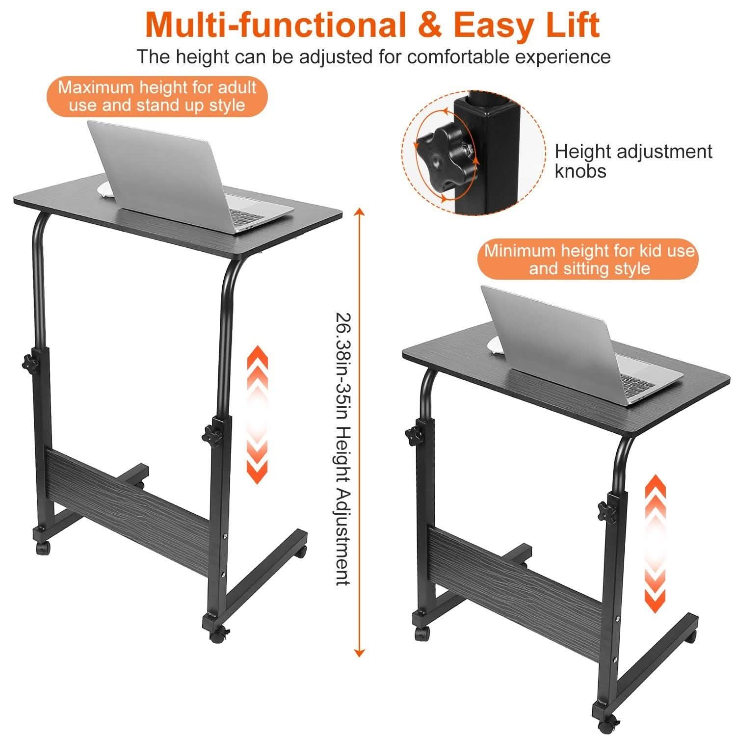 Mobile Laptop Desk Height Adjustable Rolling Wheels