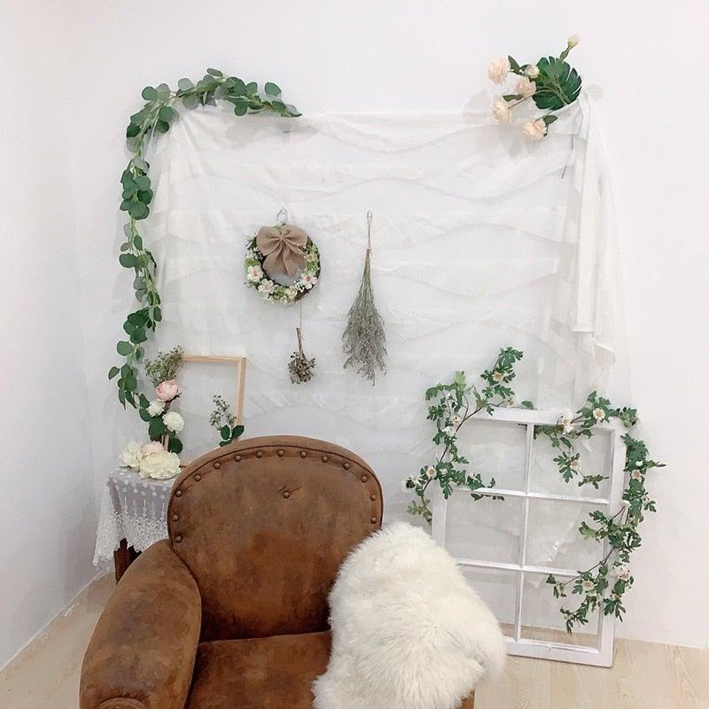 Modern Artificial Green Eucalyptus Leaves Garland Wisteria Rattan Fake Decor Silk Leaf Vines For Wedding Birthday Party Decor