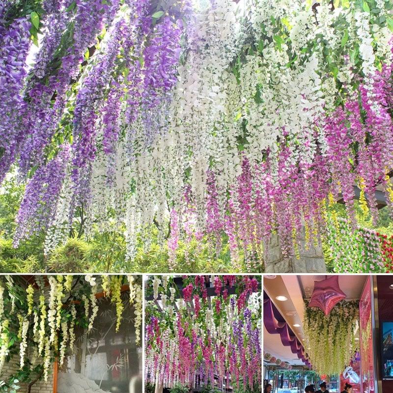 Modern Artificial Green Eucalyptus Leaves Garland Wisteria Rattan Fake Decor Silk Leaf Vines For Wedding Birthday Party Decor