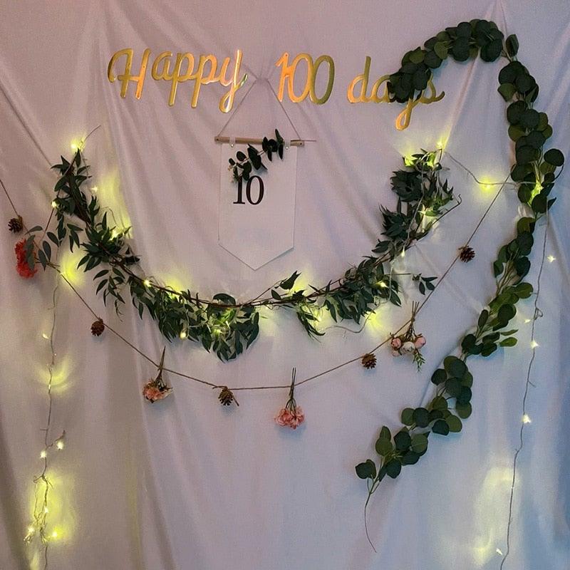 Modern Artificial Green Eucalyptus Leaves Garland Wisteria Rattan Fake Decor Silk Leaf Vines For Wedding Birthday Party Decor