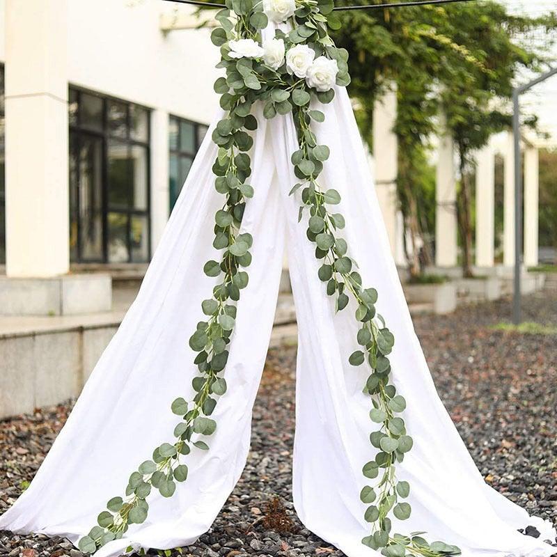 Modern Artificial Green Eucalyptus Leaves Garland Wisteria Rattan Fake Decor Silk Leaf Vines For Wedding Birthday Party Decor