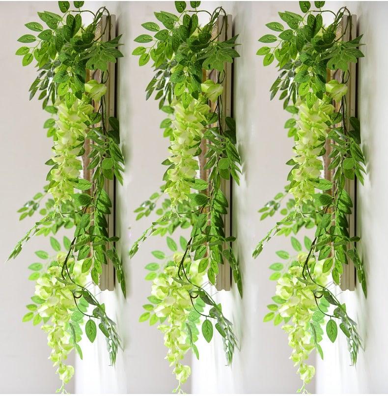 Modern Artificial Green Eucalyptus Leaves Garland Wisteria Rattan Fake Decor Silk Leaf Vines For Wedding Birthday Party Decor