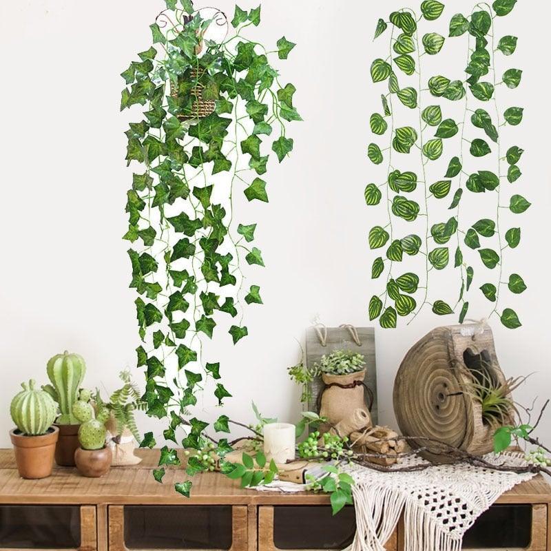 Modern Artificial Green Eucalyptus Leaves Garland Wisteria Rattan Fake Decor Silk Leaf Vines For Wedding Birthday Party Decor