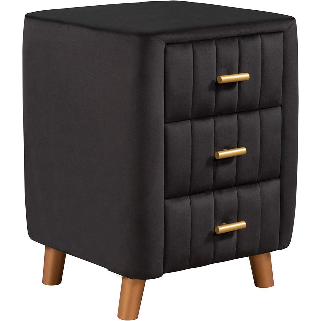 Modern Bedside Velvet Upholstered 3-Drawer Nightstand with Metal Handles