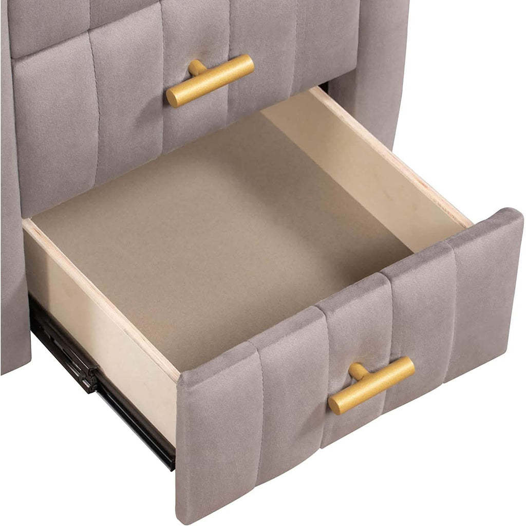 Modern Bedside Velvet Upholstered 3-Drawer Nightstand with Metal Handles