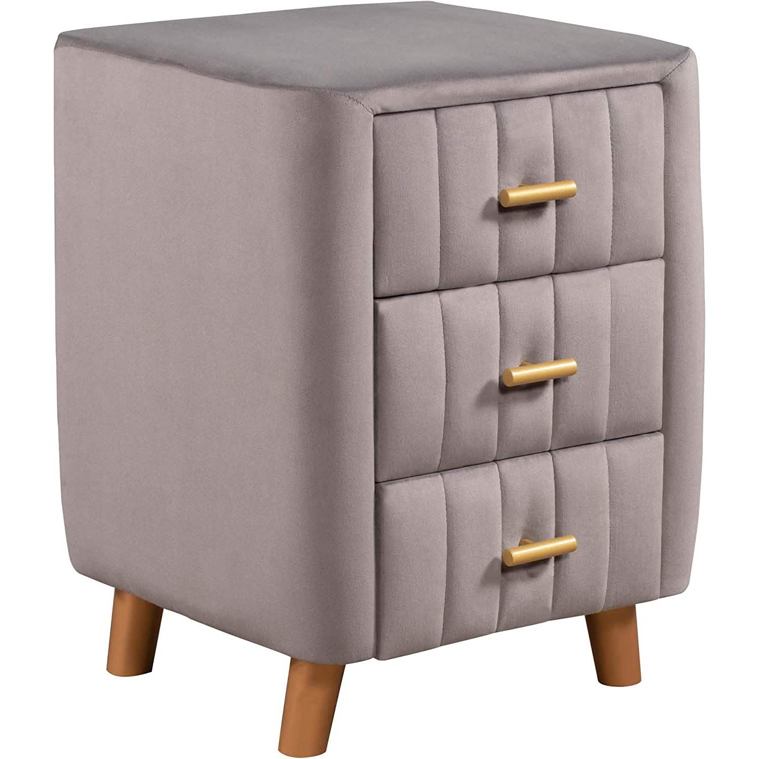 Modern Bedside Velvet Upholstered 3-Drawer Nightstand with Metal Handles