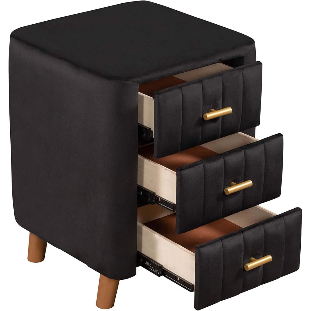 Modern Bedside Velvet Upholstered 3-Drawer Nightstand with Metal Handles