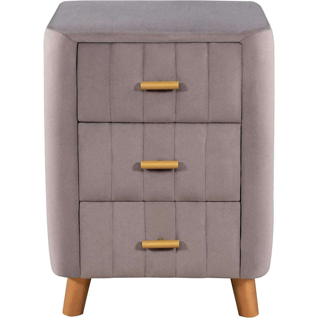 Modern Bedside Velvet Upholstered 3-Drawer Nightstand with Metal Handles