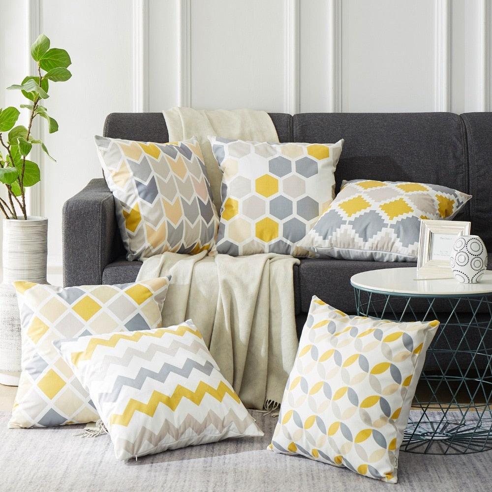 Modern Geometric Decorative Geometric Pillow Cushion Cases Outdoor Square Yellow Decorative Pillow Covers For Couch Bedroom Pillow Cases Cushion Covers