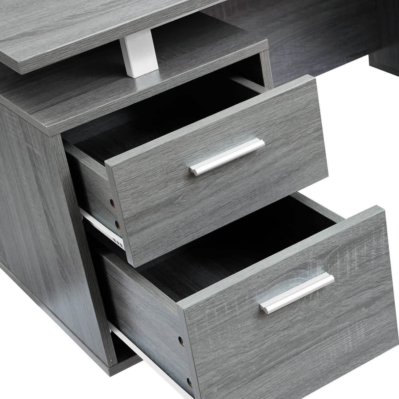 Modern Gray Office Desk with Storage