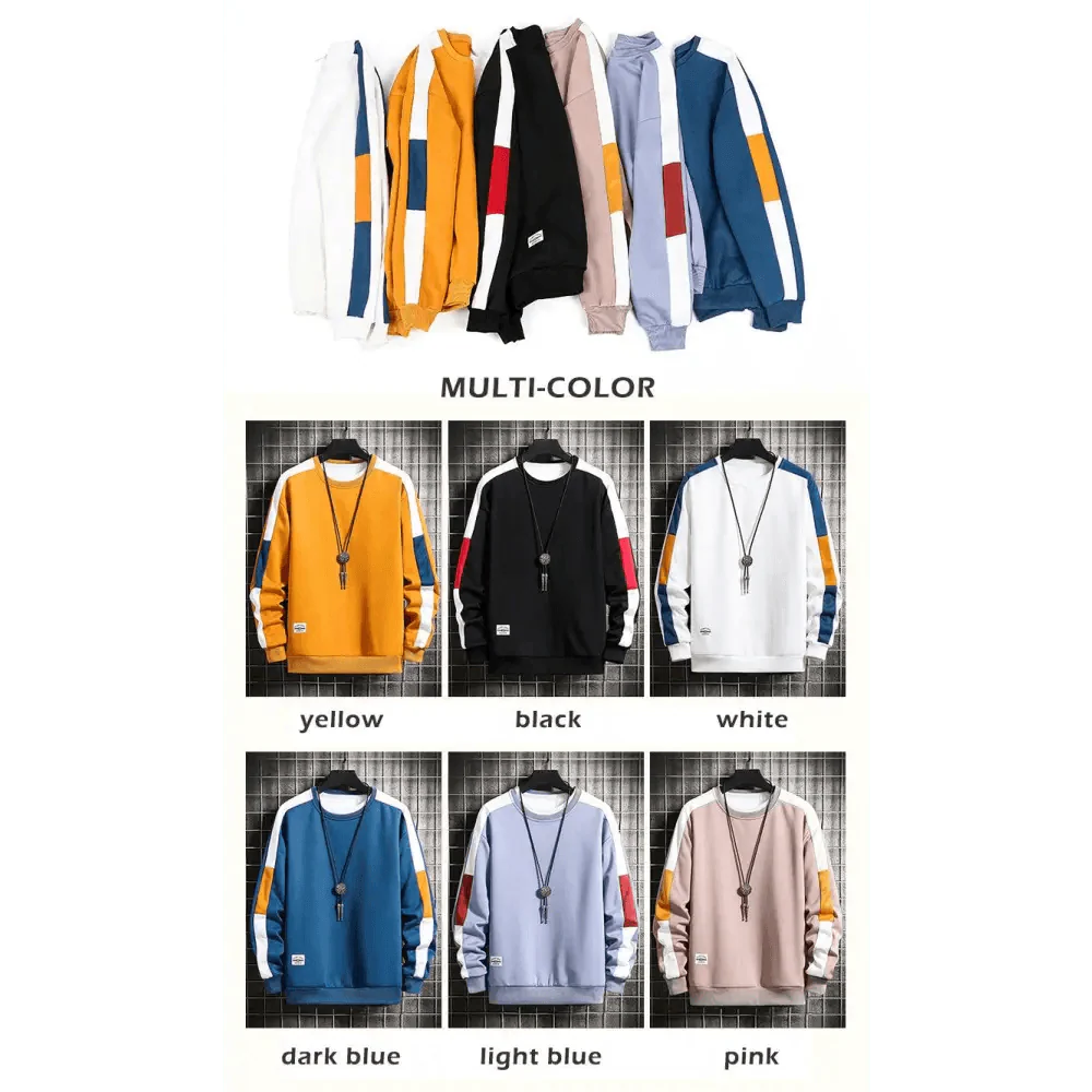 Modern Long Sleeve Sweatshirts Men New Fashion Color Casual Mens Casual O-Neck Patchwork Sweatshirt For Young Men Men Sweatshirt Streetwear Loose Solid Patchwork Pullover Sweatshirt