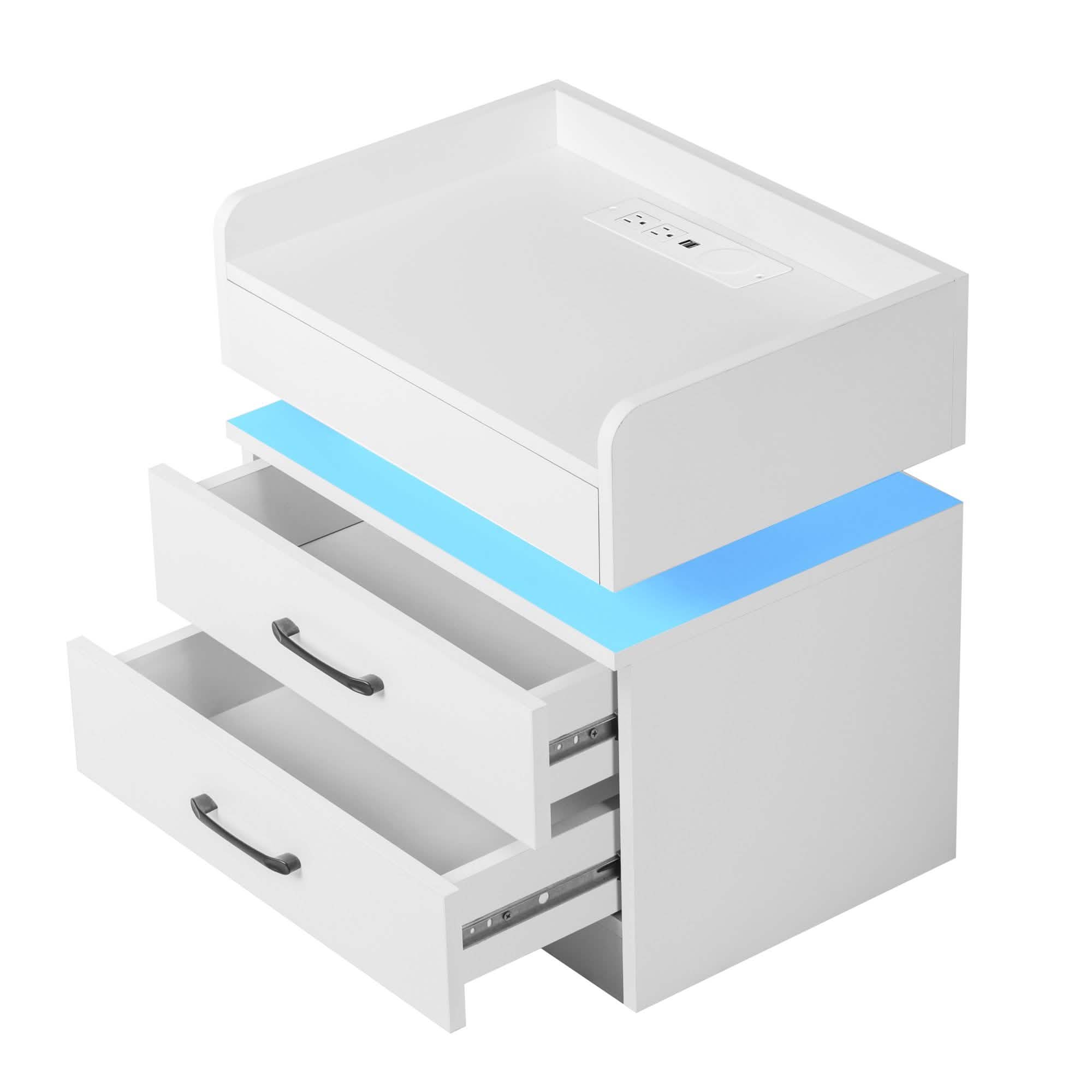 Modern Night Stand with LED Lights and Charging Station
