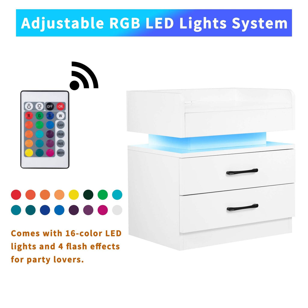 Modern Night Stand with LED Lights and Charging Station
