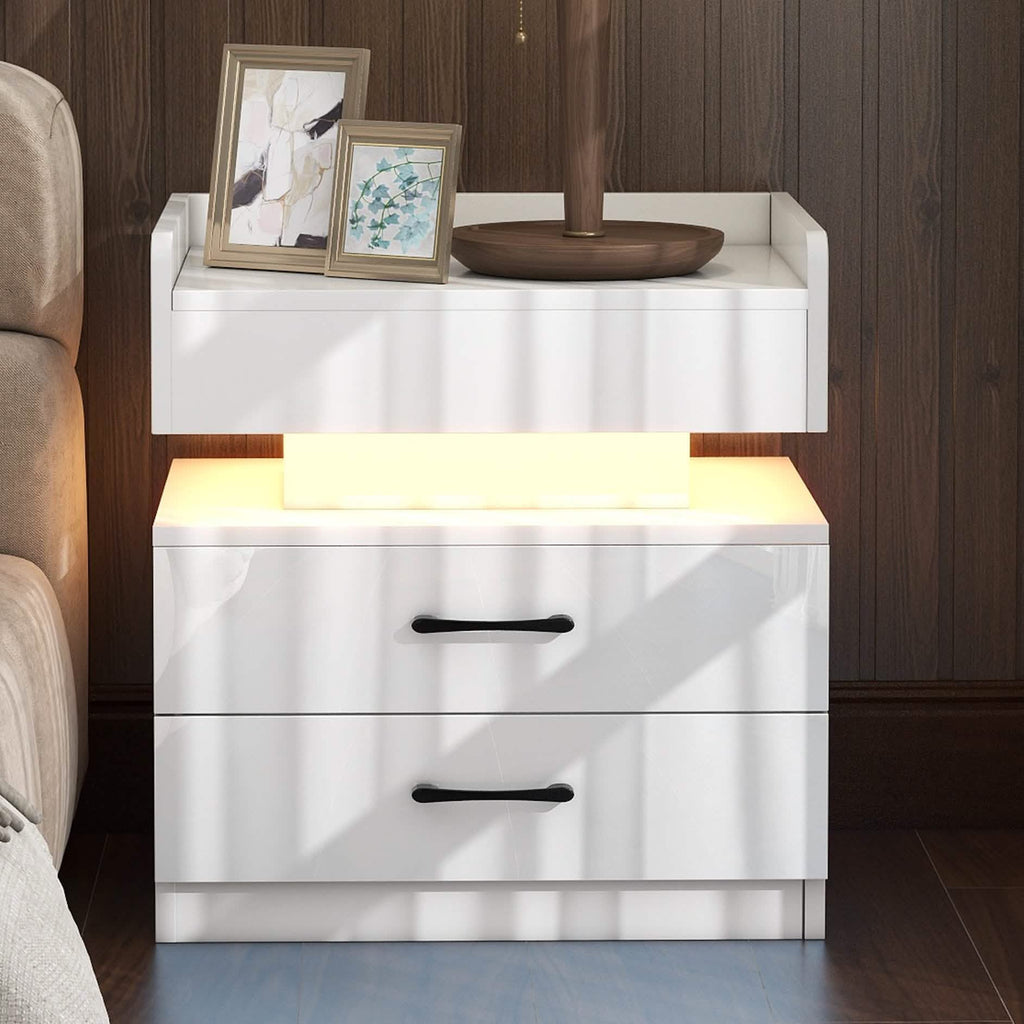 Modern Night Stand with LED Lights and Charging Station