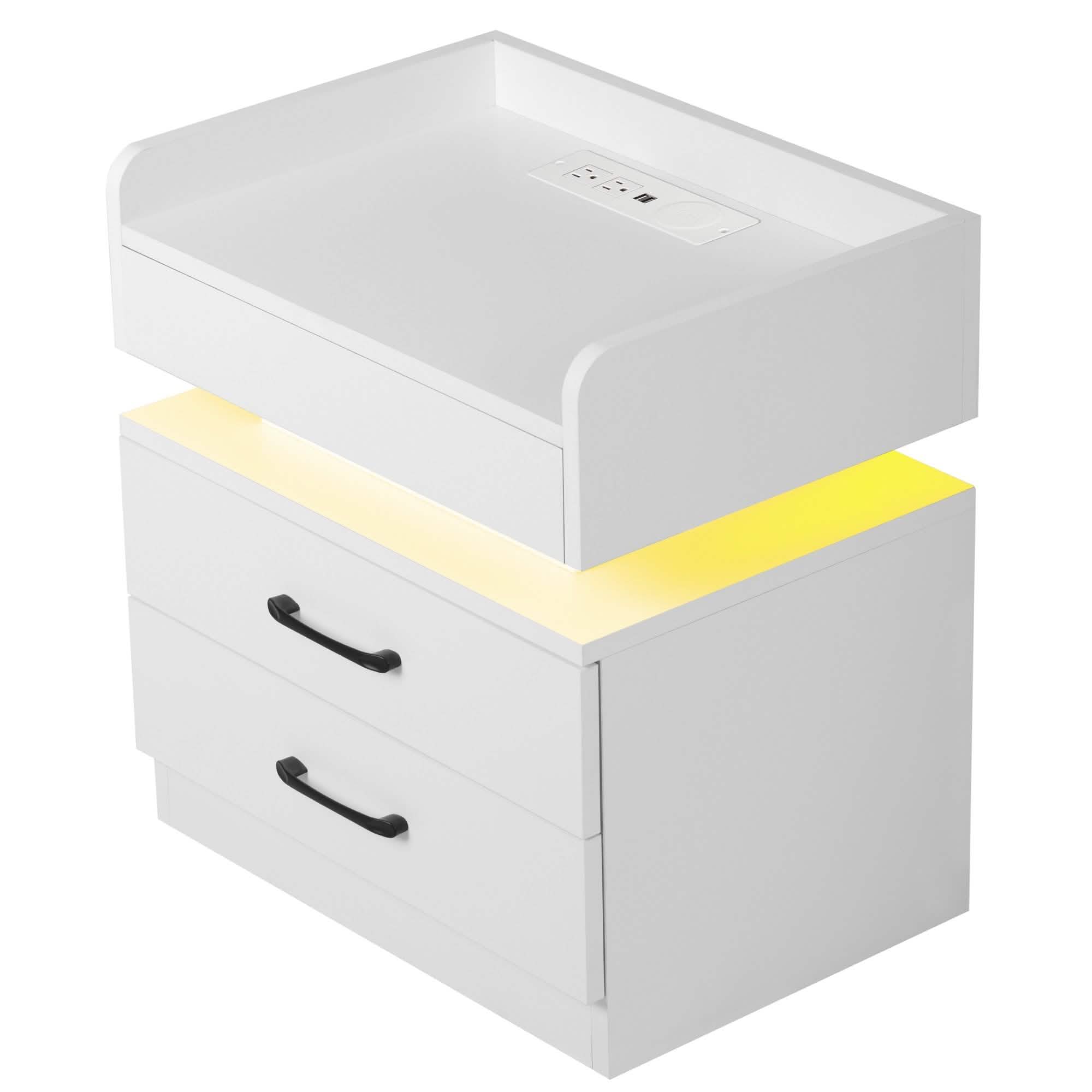 Modern Night Stand with LED Lights and Charging Station