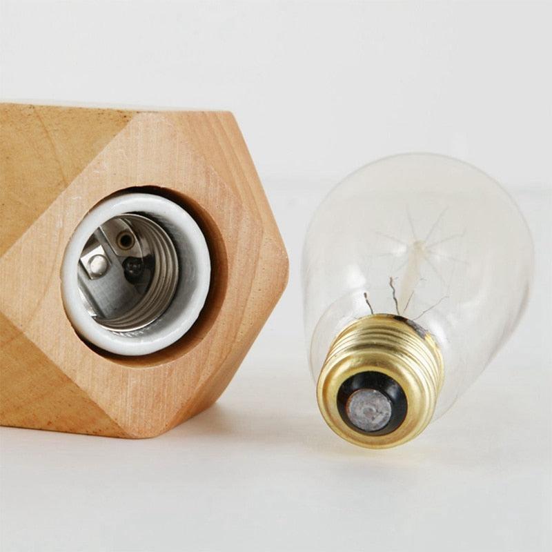 Modern table lamp E27 Wooden desk lamp Diamond bedside lamp for home/bedroom/living room decor EU-Plug Wooden Base Decorative Table Lamp Cute Study Lamps for Bedroom Décor