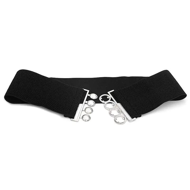 Modern Wide Fabric Strap Silver Metal Buckle Belts For Women Trendy Fashion Stretchable Classic Belts