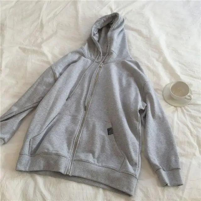 Modern With Hat Hoodies Women  Kangaroo Pocket Casual Loose Solid Color Sweatshirt Female  Fashion New Female Tops Sports Clothing Oversized Zip Hooded Sweatshirt Cotton Women Autumn Hoodie