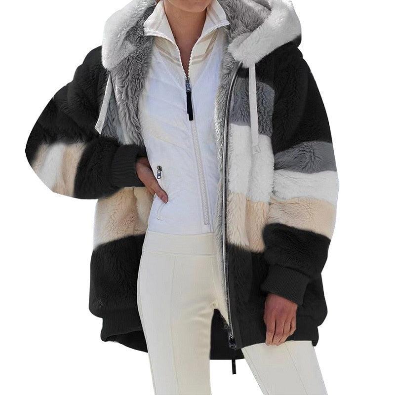 Modern Women Casual Jacket Coats Hip Hop New Autumn Winter Loose  Multicolor Hooded Jacket For Women Winter Fleece Jacket Hooded Solid Color Coats With Pockets Comfortable Jacket