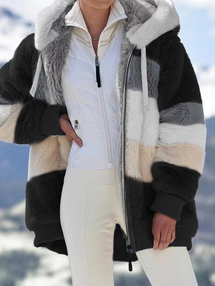 Modern Women Casual Jacket Coats Hip Hop New Autumn Winter Loose  Multicolor Hooded Jacket For Women Winter Fleece Jacket Hooded Solid Color Coats With Pockets Comfortable Jacket