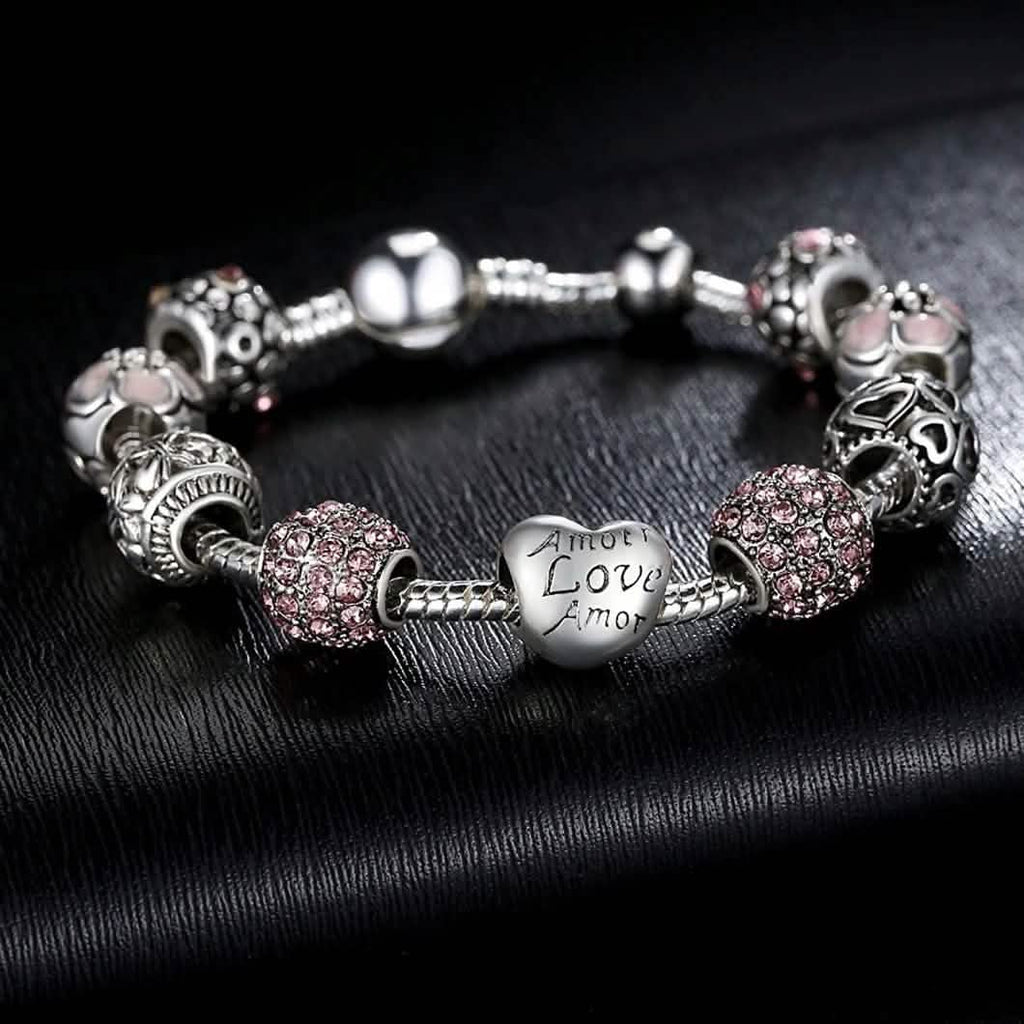 Mother's Day "LOVE" Engraved Heart Charm Bracelet