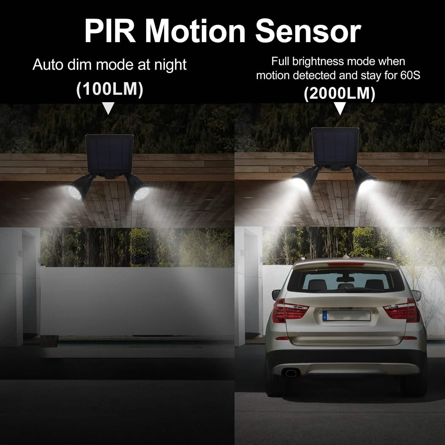 Motion Sensor Spotlights 2000lm Security Lights with Dual Head 360 Degree Rotatable