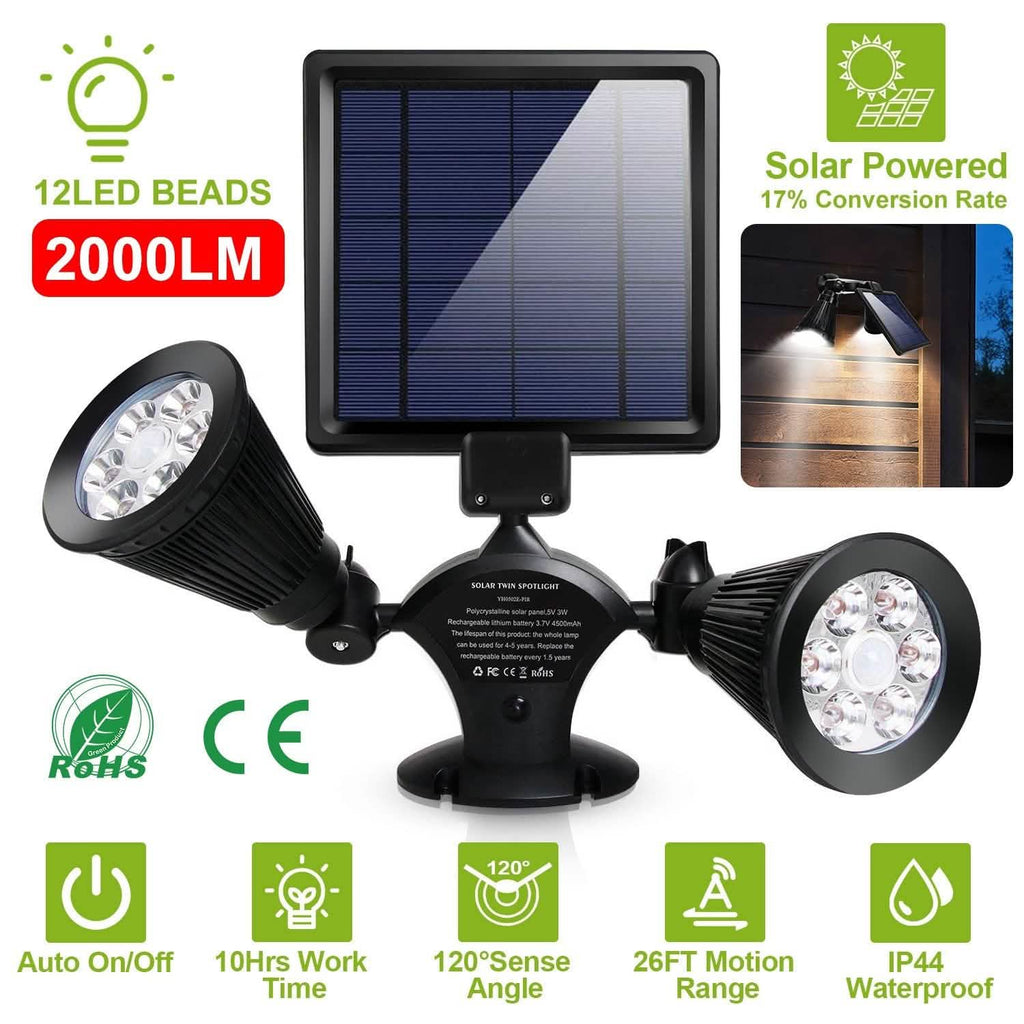 Motion Sensor Spotlights 2000lm Security Lights with Dual Head 360 Degree Rotatable