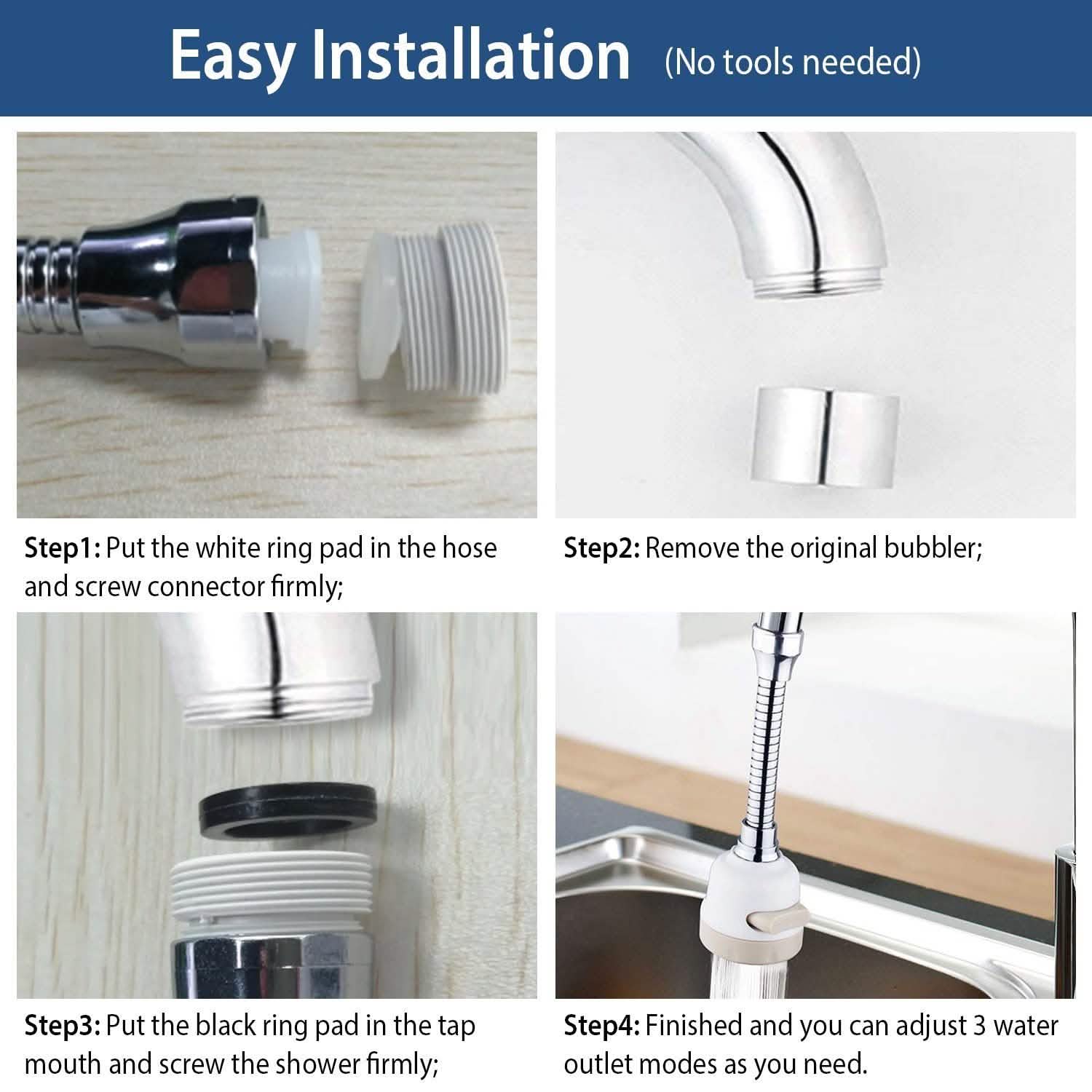 Movable Kitchen Tap Head 360° Rotatable Swivel