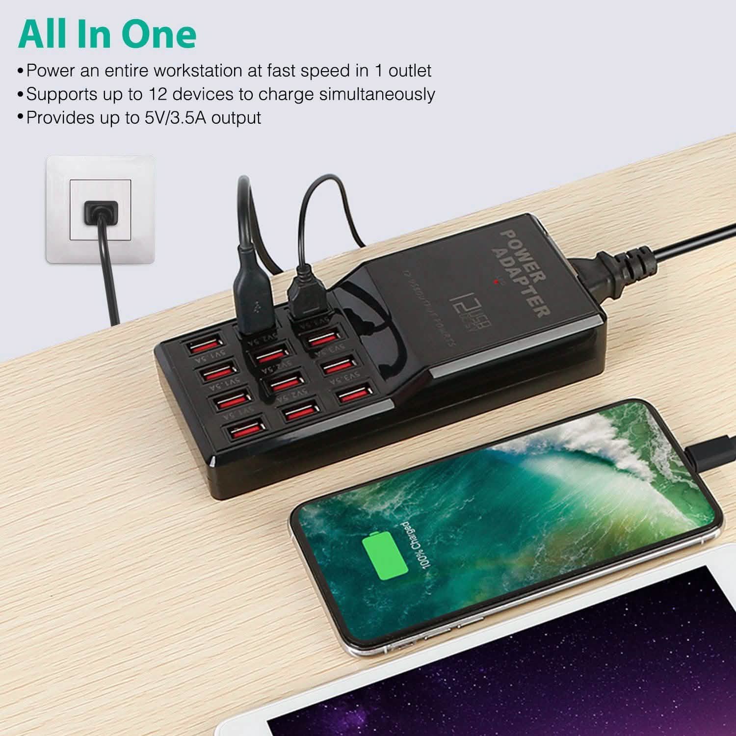 Multi 12 Port USB Charging Station Hub