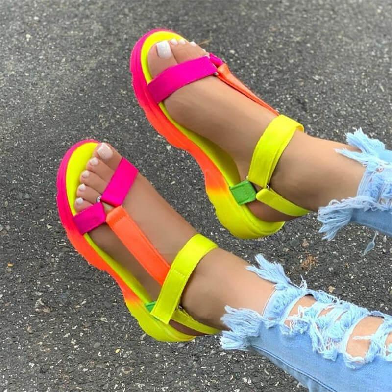 Multi Colors Casual Shoes Woman Flat Comfortable Sandals Female Light Sandals Flat Comfort Slip-On Elastic Ankle Strap Slingback Light Weight Casual Walking Sandals