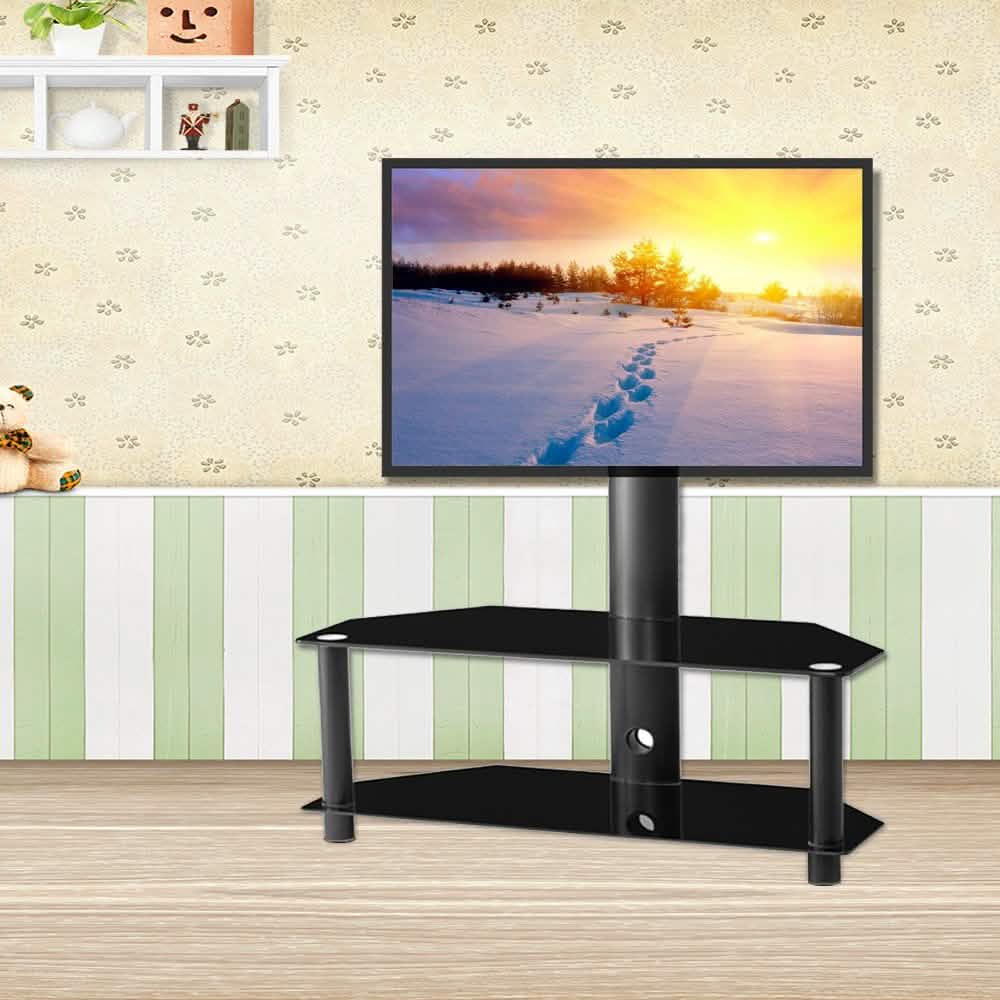 Multi-Function Angle and Height Adjustable Tempered Glass Metal Frame Floor TV Stand