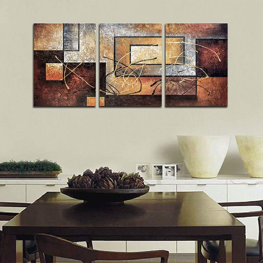 Multi-Panel Modern Abstract Paintings on Canvas Stretched on Wood