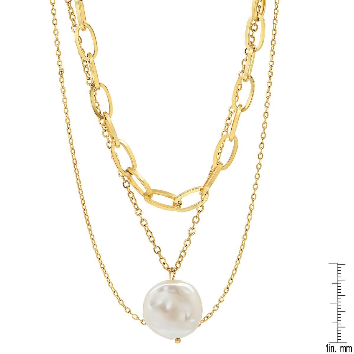 Multi Row Chain Necklace with Pearl Charm