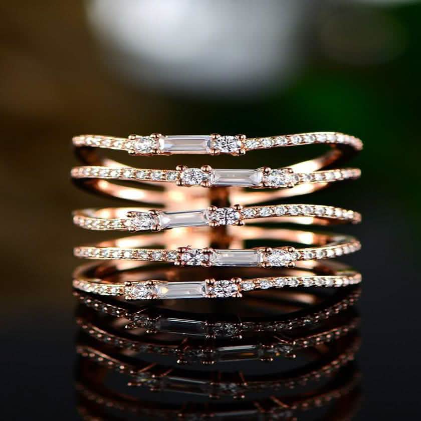 Multi Row Rose Gold Plated Ring Made with Swarovski Elements
