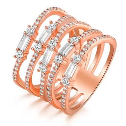 Multi Row Rose Gold Plated Ring Made with Swarovski Elements