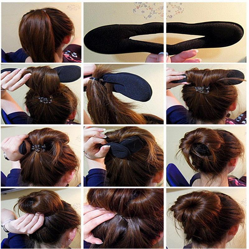 Multi size Sponge Black Hair Styling Donut Bun Curler Maker Ring Magic Foam Donut Twist Tool Hair Clip Easy To Carry And Use Hair Styling Tools For Women