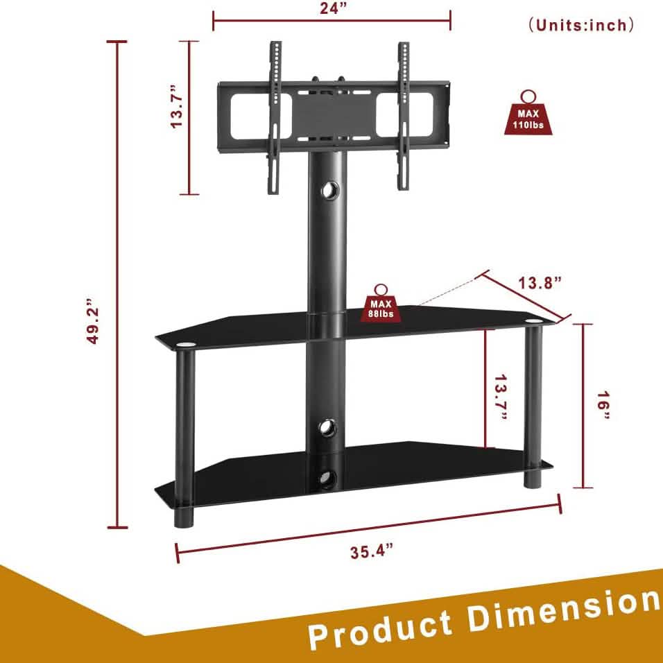 Multifunctional Tempered Glass Metal Frame Floor TV Stand