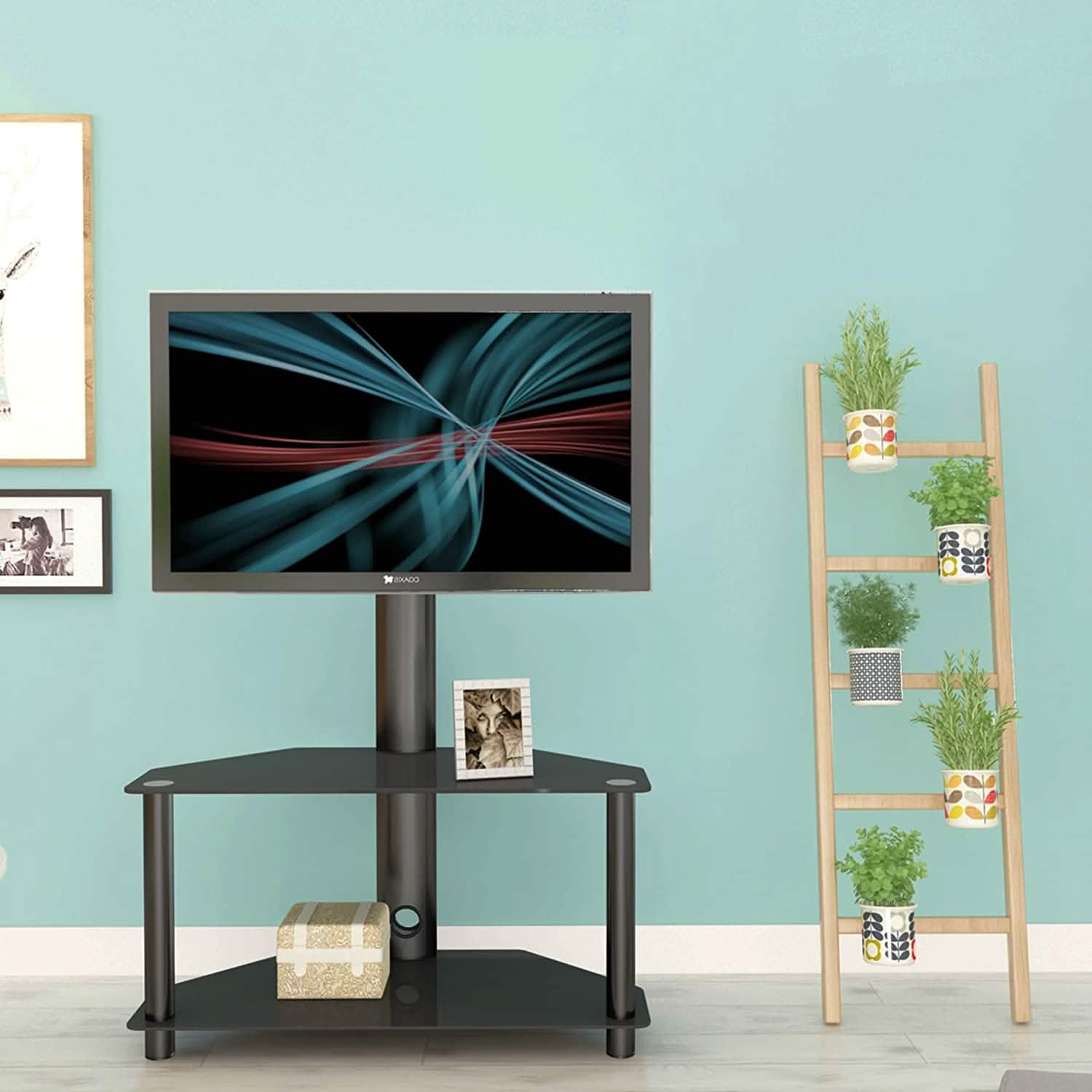 Multifunctional Tempered Glass Metal Frame Floor TV Stand