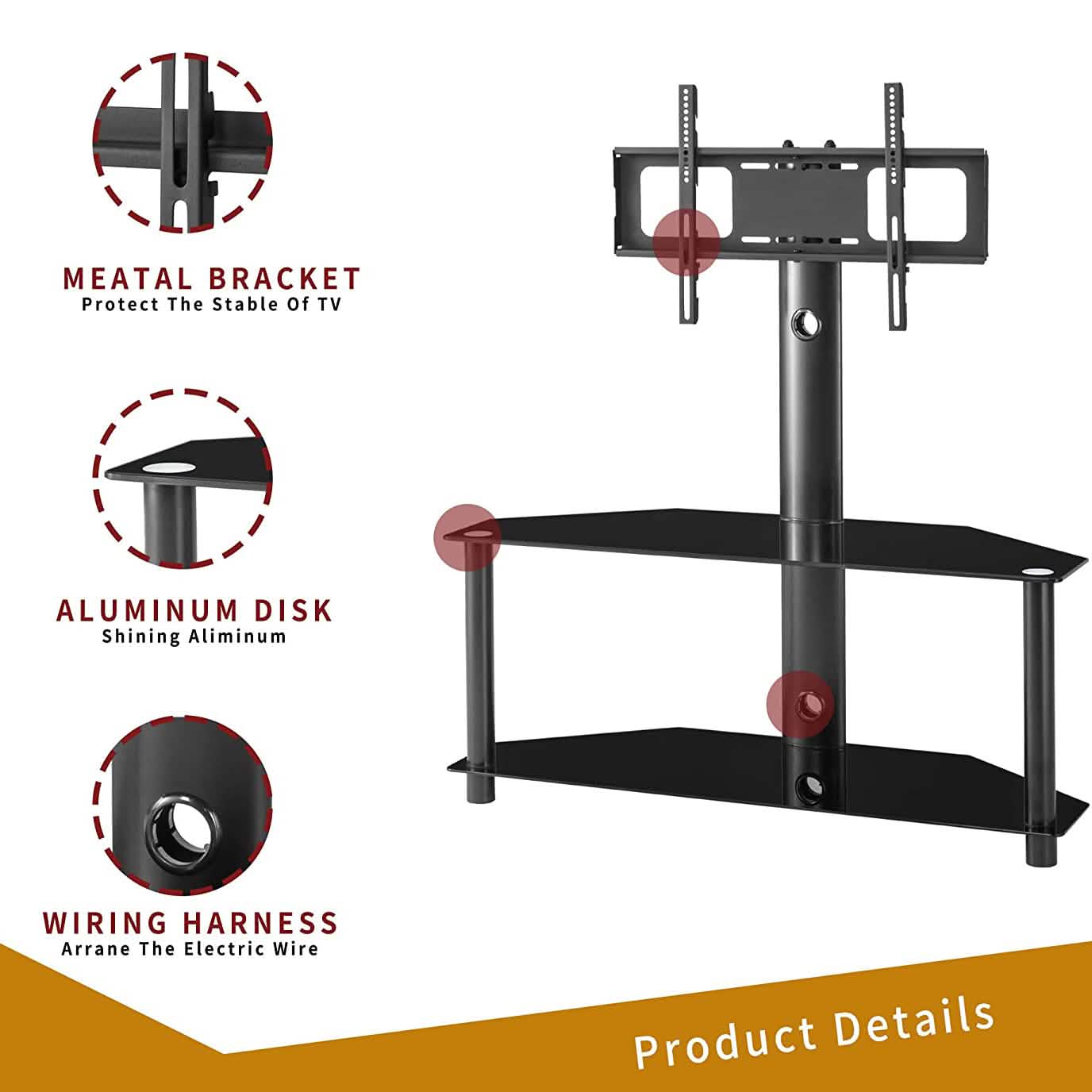 Multifunctional Tempered Glass Metal Frame Floor TV Stand