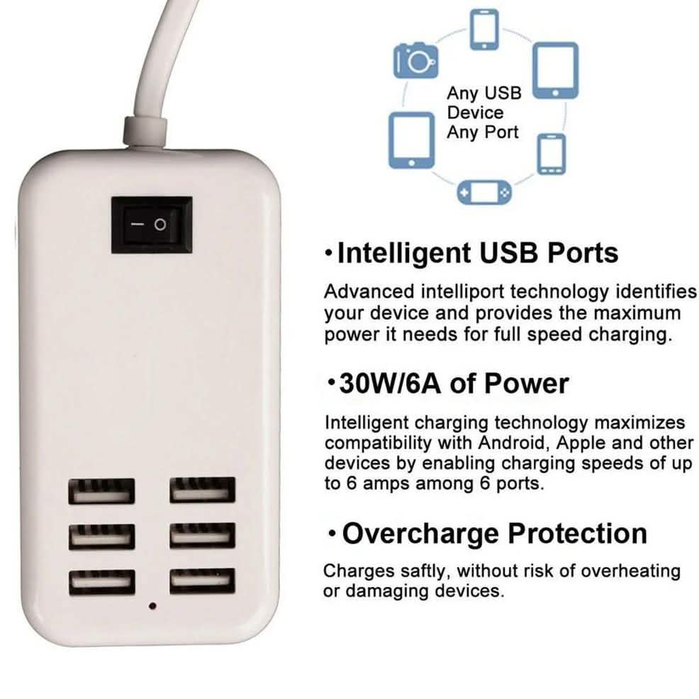 Multiport 6-USB US AC Wall Charger