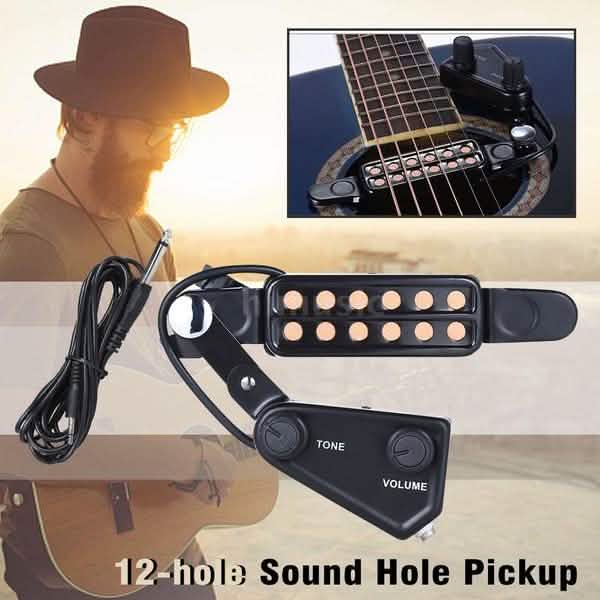 Music Tools 12-hole Acoustic Guitar Sound Hole Pickup Magnetic Transducer with Tone Volume Controller Audio Cable