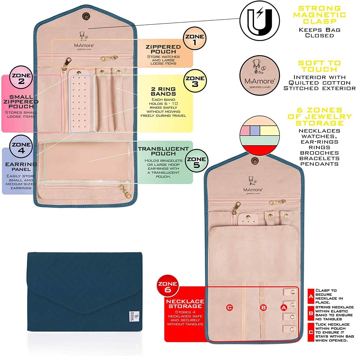 MyAmore' Jewelry Roll Travel Case