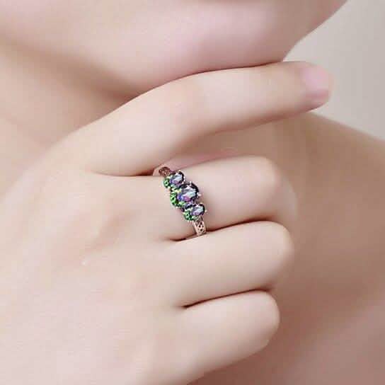 Mystic Topaz Tri Stone Gemstone Ring