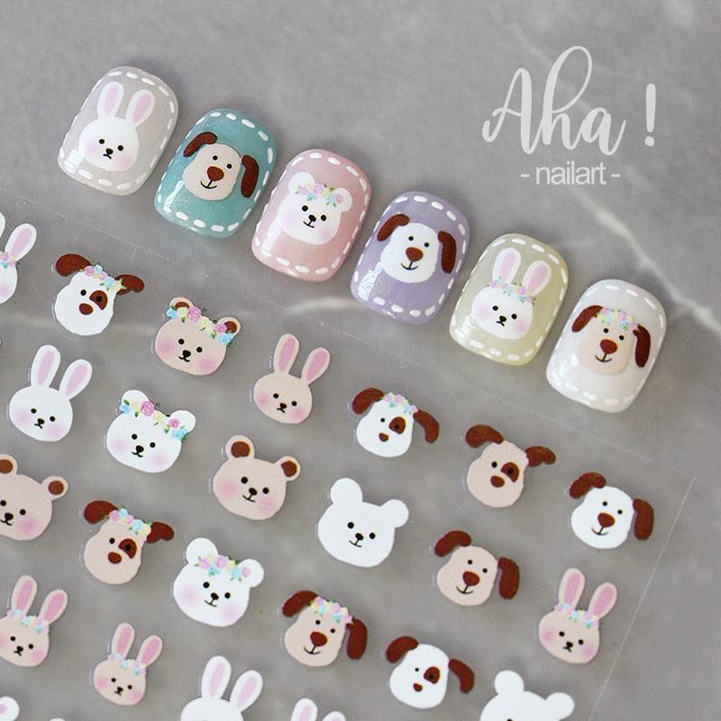 Nail Glue Stickers Stars Moon Cartoon Rabbit Panda Flower Nail Decoration Decals Nail Sticker Nail Art Decorations Design Decoration Acrylic Nail Supplies Designer Nail Decorations for Women Girls Kids 3D Nail Art Stickers Decals