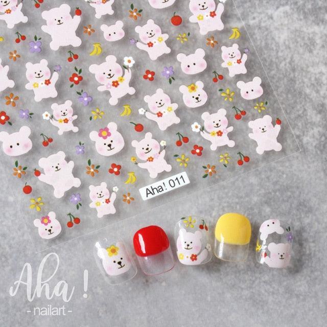 Nail Glue Stickers Stars Moon Cartoon Rabbit Panda Flower Nail Decoration Decals Nail Sticker Nail Art Decorations Design Decoration Acrylic Nail Supplies Designer Nail Decorations for Women Girls Kids 3D Nail Art Stickers Decals